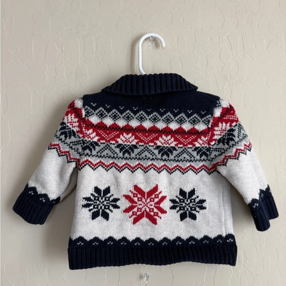 Baby GAP Fair Isle Intarsia Button Cardigan Blue Red White 6-12 months